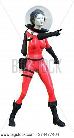 3D Rendering Astronaut Woman On White