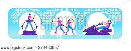 People With Vr Equipment 2d Vector Web Banner, Poster Set. Gamer With Ar Devices Flat Characters On 