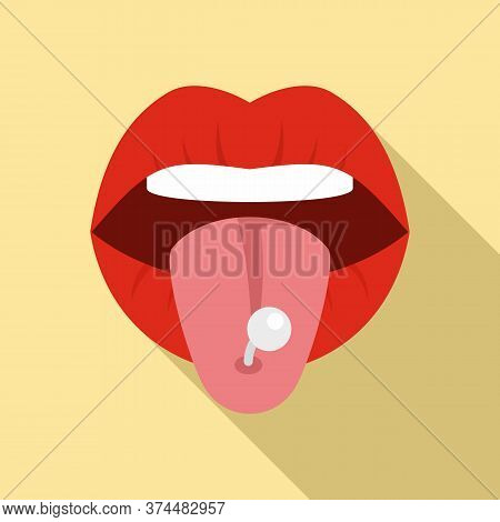 Tongue Piercing Icon. Flat Illustration Of Tongue Piercing Vector Icon For Web Design