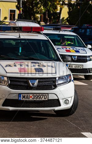 Detail Of Police Car, Close Up Isolated. Local Police Car On The Streets Of Lugoj, Romania, 2020.