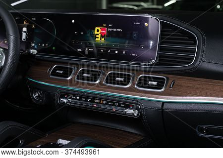 Novosibirsk/ Russia - April 28 2020: Mercedes-benz Gle-class, Close-up Of The Central Control Panel,