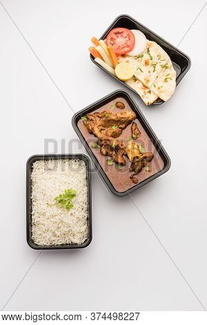 Mutton Masala Curry In Plastic Container For Home Delivery