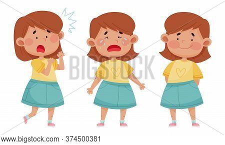 Emoji Girl With Different Face Expressions Like Scared And Happy Face Vector Set