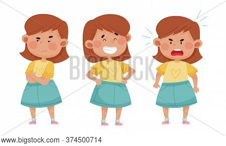 Emoji Girl With Different Face Expressions Like Angry And Cheerful Face Vector Set