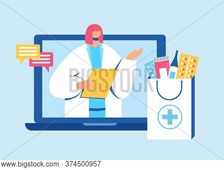 Online Pharmacy Concept. Pharmacist Helps To Collect An Order On The Site.
