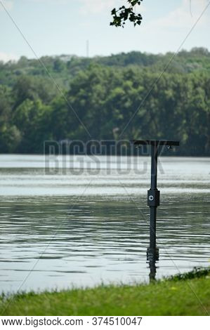Vadul lui Voda, Criuleni, Moldova, June 2020: Flood caused by Dniester river spill after heavy rains set in Vadul lui Voda beach area. Flooded beach shower