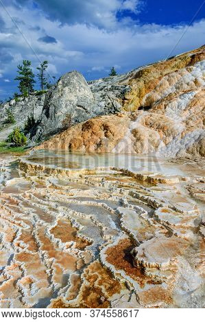 Travertine Depositions Of Minerva Terrace Hot Springs In Yellowstone National Park, Usa
