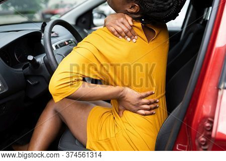 Driver Neck Injury Or Backpain. Bad Driving Posture