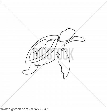 Single Continuous Line Drawing Of Big Turtle For Marine Corporation Logo Identity. Large Tortoise Re