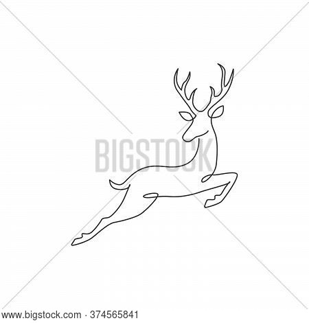 One Continuous Line Drawing Of Wild Reindeer For National Park Logo Identity. Elegant Buck Mammal An