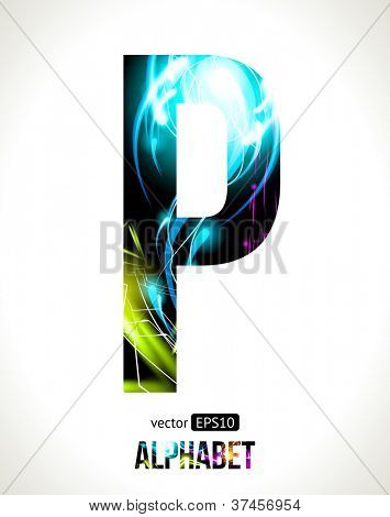 Vector design light effect alphabet. Easy customizable.  Letter P.