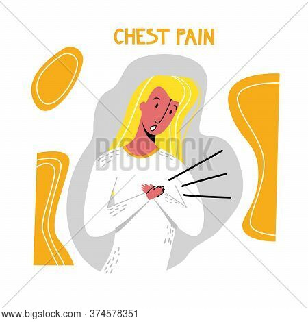 Vector Flat Young Woman Holding Hands On Chest.