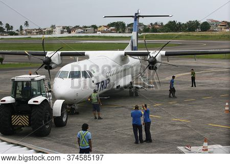 Ilheus, Bahia / Brazil - June 13, 2011: Atr-72 Aircraft From Trip Linhas Aereas Is Seen At Jorge Ama