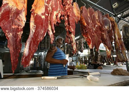 Itabuna, Bahia / Brazil - November 26, 2011: Marketer Is Seen Selling Non-refrigerated Beef In A Mea