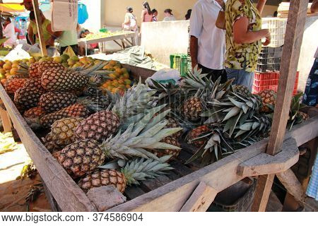 Conde, Bahia / Brazil - September 7, 2012: Pineapples Are Seen For Sale In Open Market In The City O