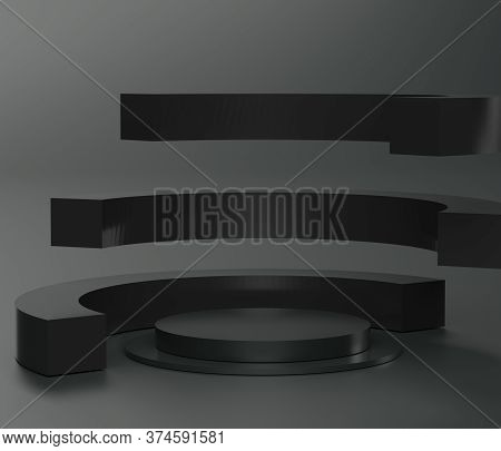 3d Abstract Minimal Geometric Forms. Glossy Luxury Podium For Your Design. Fashion Show Stage, Shopf