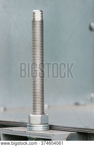Close Up Of Metal, Steel Pipe In Agricultural Machine Vahicle. Industrial Details