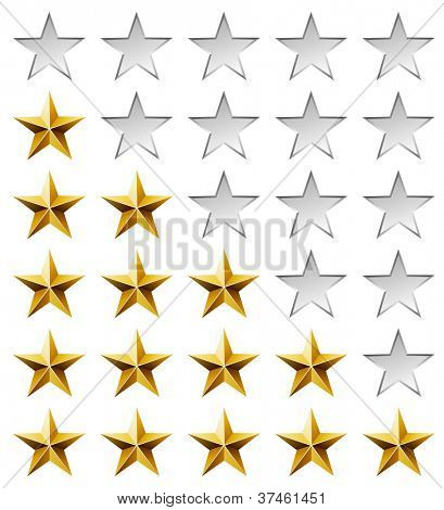 Golden stars rating template isolated on white background.