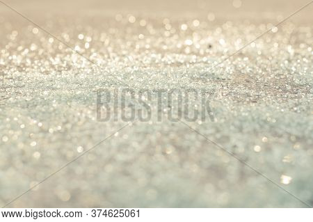 Cullet, Background Of Glass Granules, Bokeh And Glitter