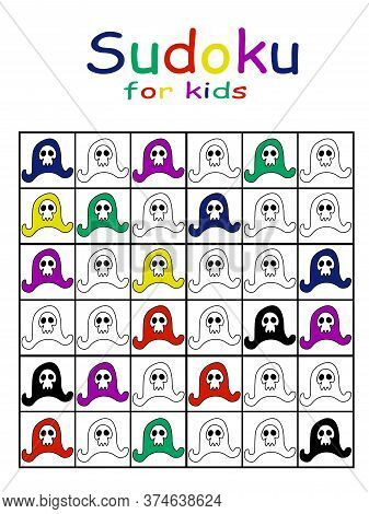 Sudoku Puzzle For Coloring Stock Vector Illustration. Pirate Hats With Skull For Children Pastime Ve
