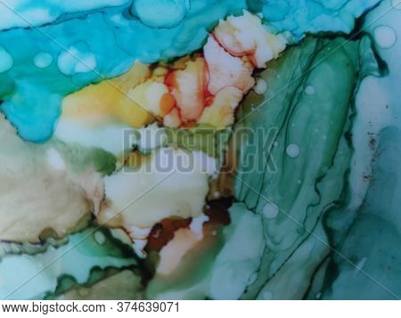 Alcohol Ink Art. Ink Paint Texture. Bright Colors Foil Marble Texture. Multicolor Sophisticated Art 