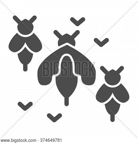 Bee Swarm Solid Icon, Honey Concept, Honey Bees Sign On White Background, Colony Of Bees Icon In Gly
