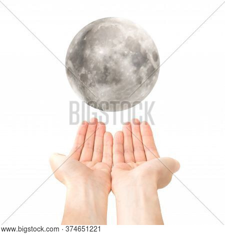 Two Open Hands Hold Full Moon