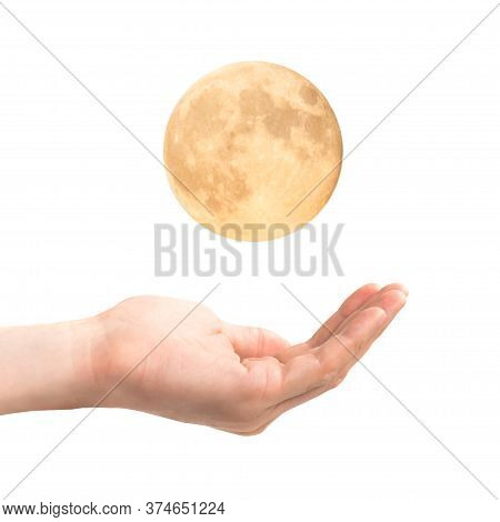 Two Open Hands Hold Full Moon