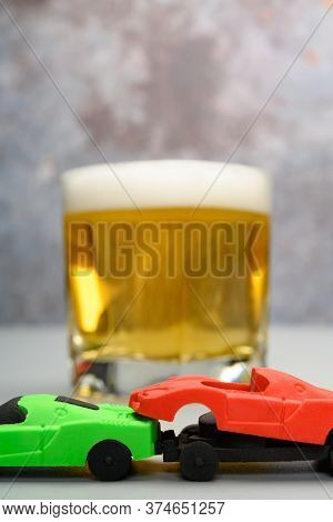 Car Accident With Cup Of Beer At Background Concept Of Drunk Driving No Logo No Trademark