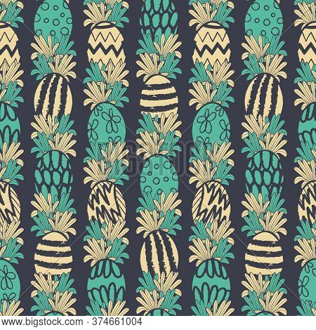 Vector Yellow Green Easter Eggs Seamless Pattern Dark Background Print. Surface Pattern Design. Grea