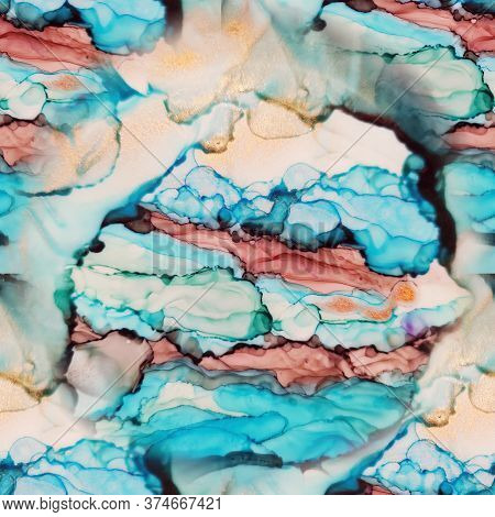 Seamless Liquid Paints Background. Chinese Ink Painting. Multicolor Kaleidoscopic Texture. Rainbow M