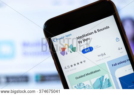 Moscow, Russia - 1 June 2020: Meditation And Sounds By Verv Mobile App Logo On Phone Screen, Close-u