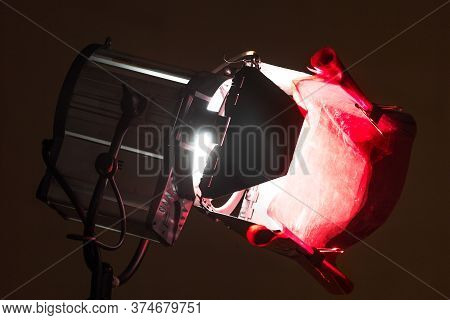 Powerful Artificial Light With Metal Shutters For Work In A Film Studio Or Photo Studio With A Fixed