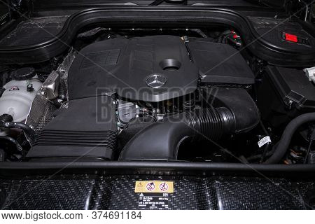 Novosibirsk/ Russia - April 21 2020:  Mercedes Benz Gle-class, Closeup Of A Clean Motor Block, . Int