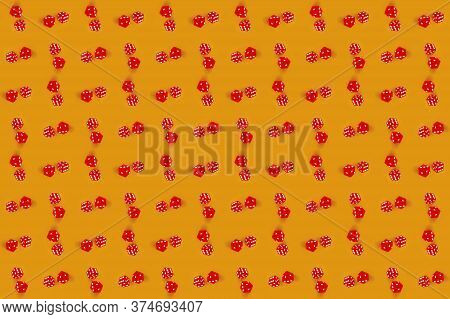 Decorative Background With Red Dice On Orange Background. 3d Illustration.