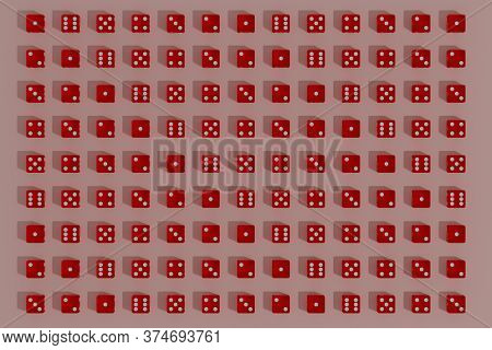 Decorative Background With Red Dice On Pink Background. 3d Illustration.
