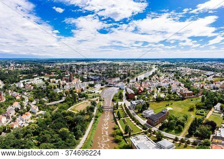 Aerial Cityscape Photo Of German Polish Town Guben Or Gubin