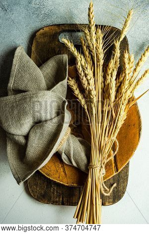 Rustic Table Setting With Wheat Ears