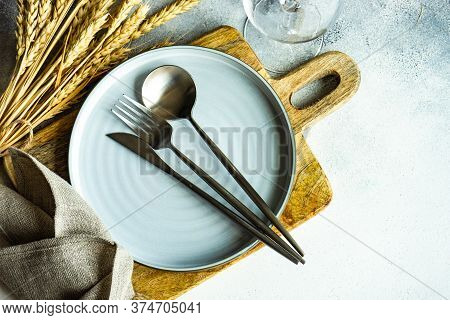 Rustic Table Setting With Wheat Ears