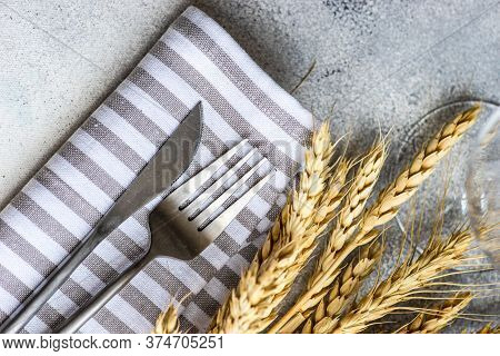 Rustic Table Setting With Wheat Ears