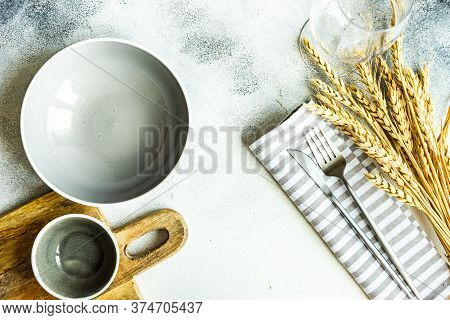 Rustic Table Setting With Wheat Ears
