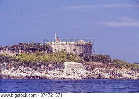 Fort Mamula On An Uninhabited Islet, Island In Boka Kotorska Bay Of Adriatic Sea, Montenegro
