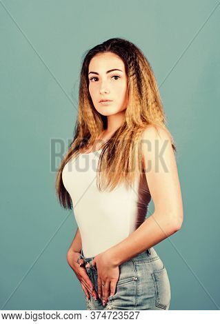 Fashion Model. Hairdresser Salon. Damaged Hair. Extra Volume. Styling Cosmetic Product. Crimped Hair