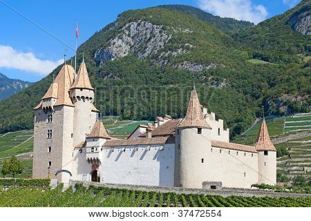 Slavný zámek Chateau hnízdo v kantonu Vaud, Švýcarsko