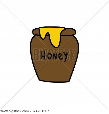 Pot Of Honey Doodle Icon, Vector Color Illustration
