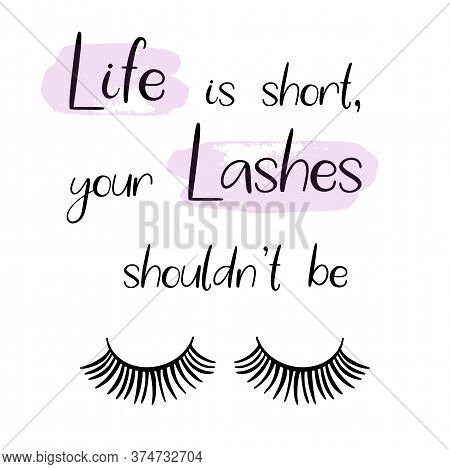 Lashes Lettering Vector Illustration For Beauty Salon, Fashion Blog, Logo, False Eyelashes Extension
