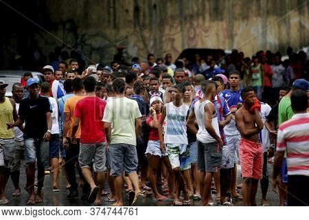 Salvador, Bahia / Brazil - April 20, 2015: Esporte Clube Bahia Fans Face The Queue To Buy Tickets At