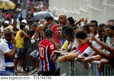 Salvador, Bahia / Brazil - April 20, 2015: Esporte Clube Bahia Fans Face The Queue To Buy Tickets At