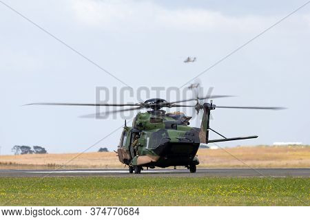 Avalon, Australia - February 26, 2015: Mrh-90 Taipan Multirole Military Helicopter Jointly Operated 