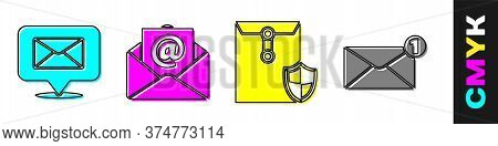 Set Speech Bubble With Envelope, Mail And E-mail, Envelope With Shield And Envelope Icon. Vector